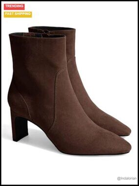 Faux Suede Chunky Low Heel Ankle Boots Square Toe Side Zipper Booties